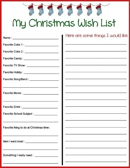 Personal Christmas Wish List Template