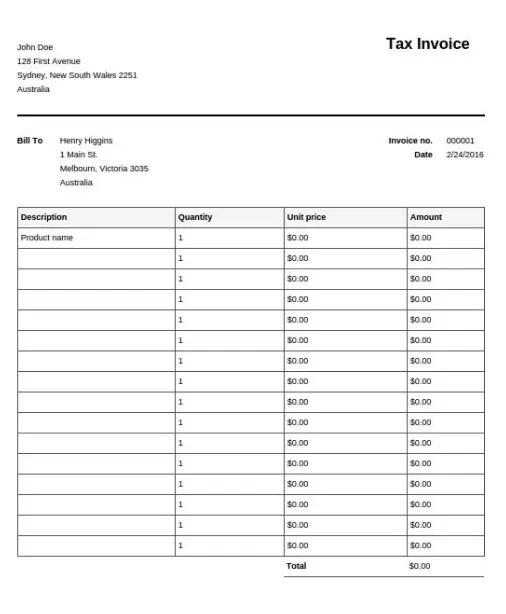 Printable Blank Invoice Template