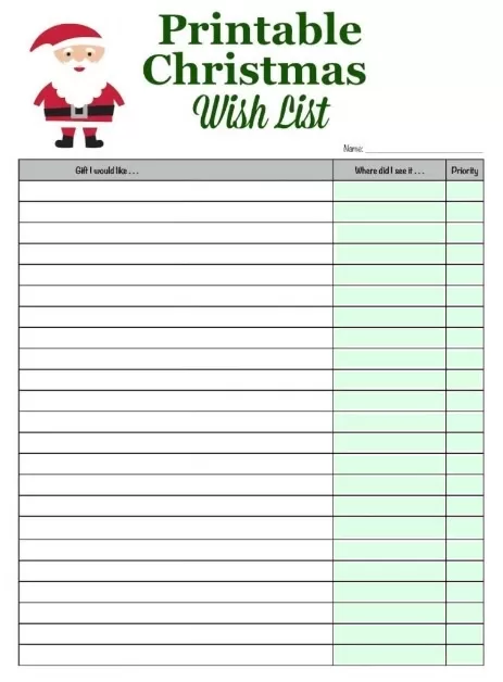 Printable Christmas Wish List Template