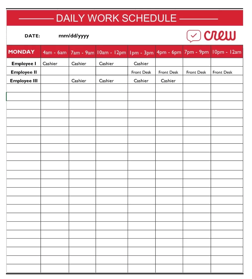 Printable Daily Schedule Template