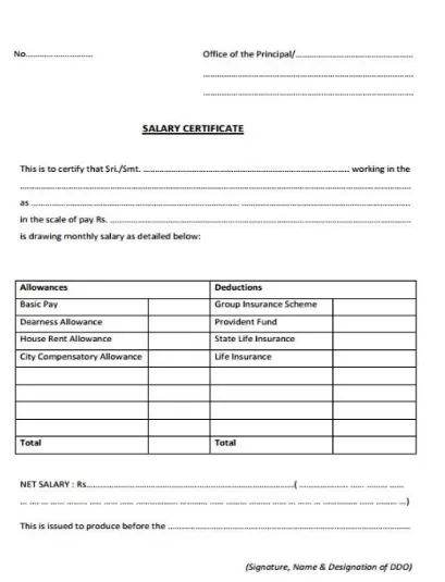 Printable Salary Certificate Format