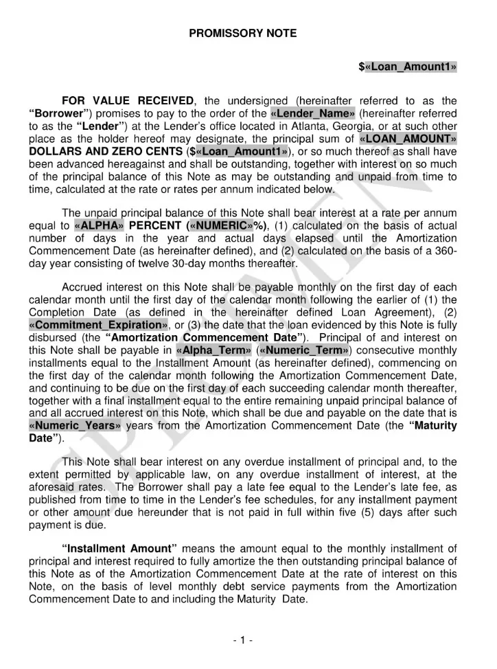 Promissory Note Example