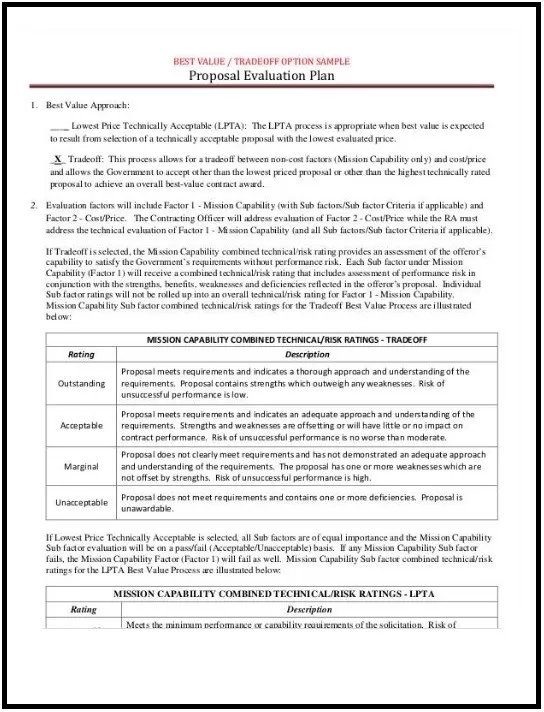 Proposal Evaluation Plan Template