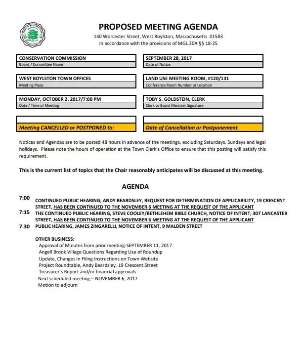 Proposed Meeting Agenda Format