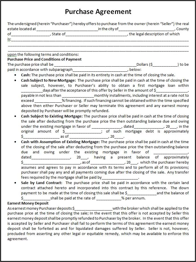 purchase agreement template