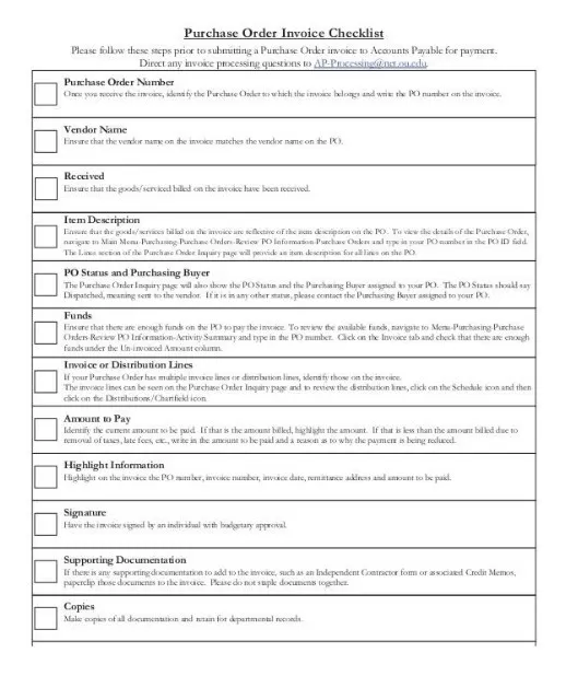 Purchase Order Checklist Template