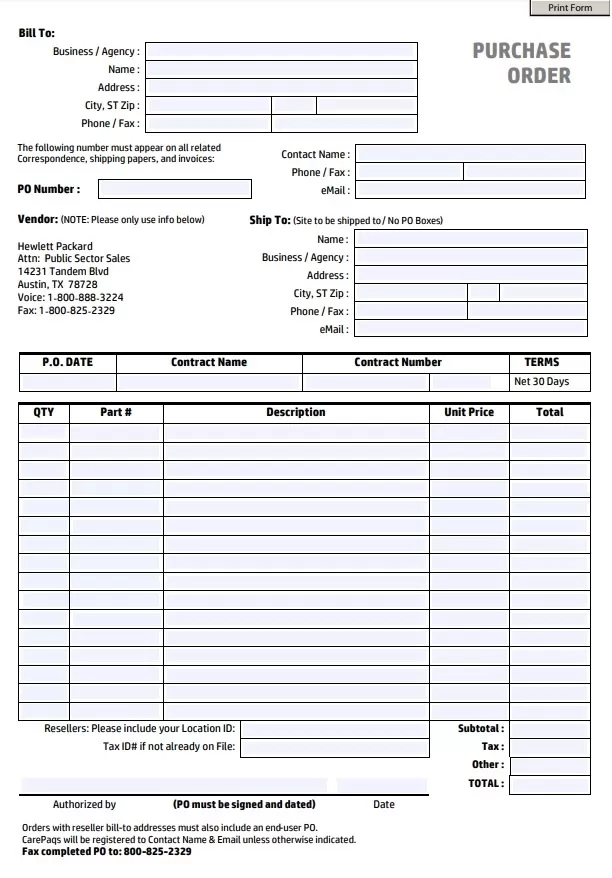 Purchase Order Template PDF