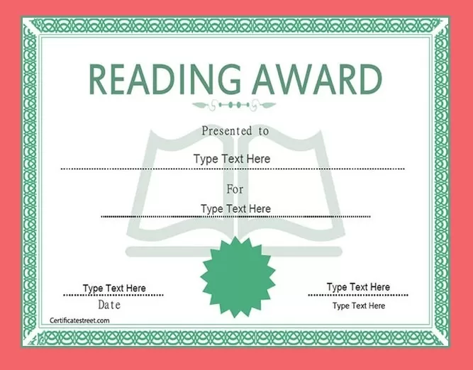 Reading Award Certificate Template