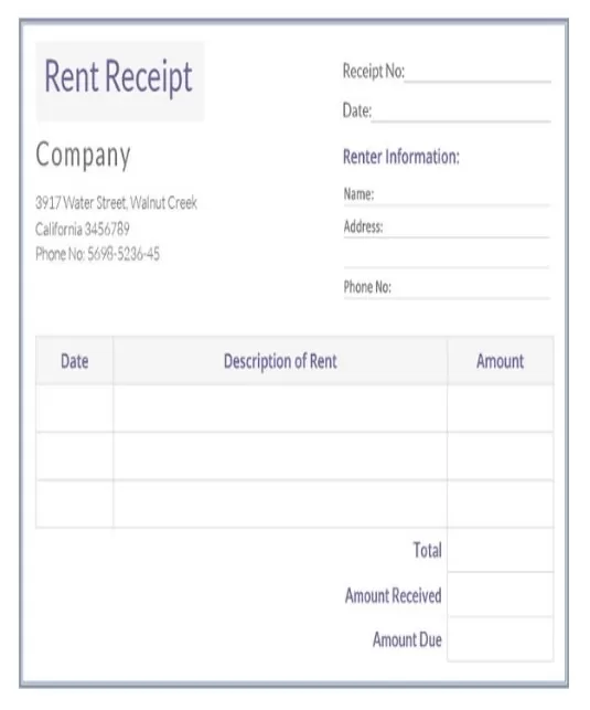 Rent Receipt Example