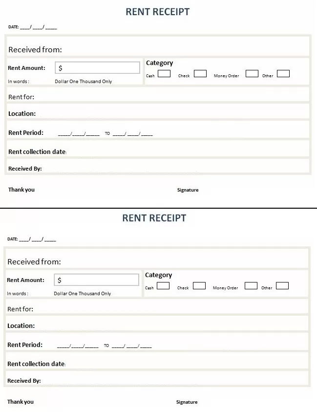 Rent Receipt Template Word