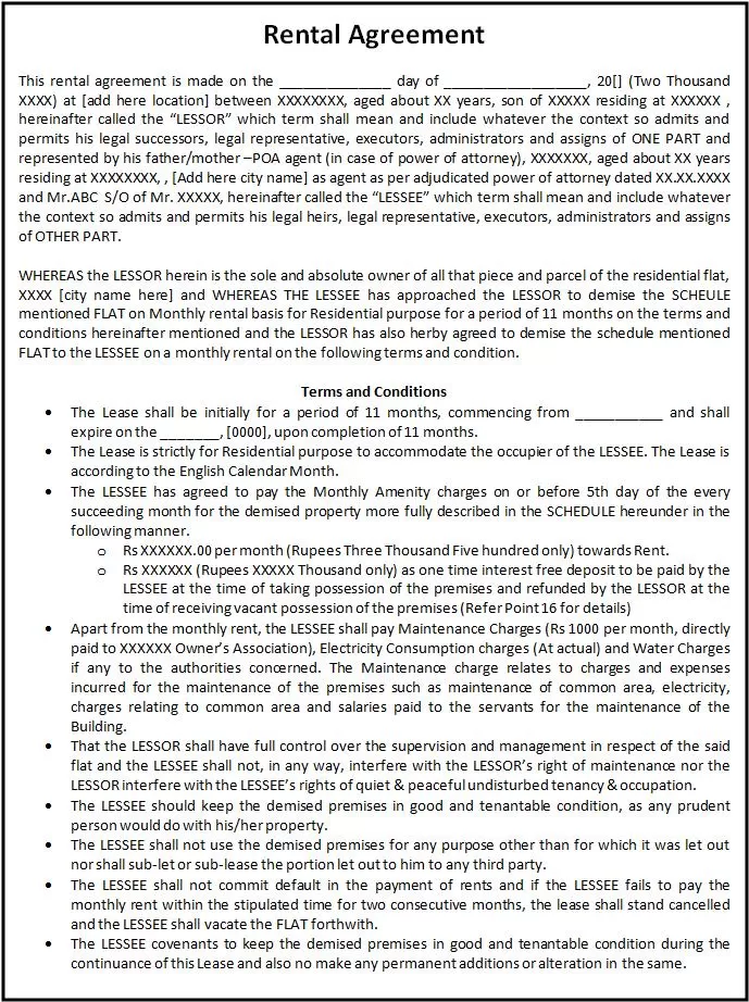 Rental Agreement Template