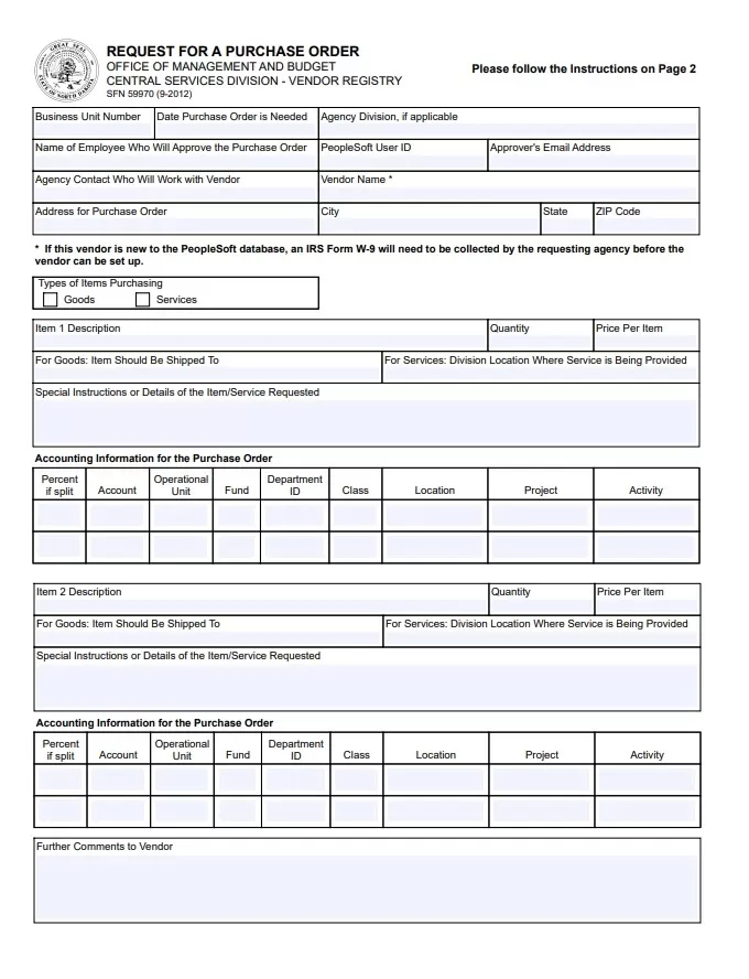 Request for Purchase Order Template