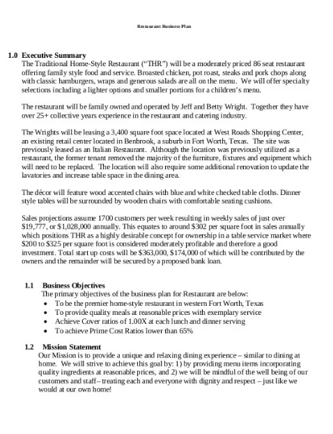 Restaurant Proposal Plan Template