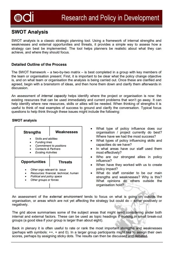 SWOT Analysis and Assessment Template