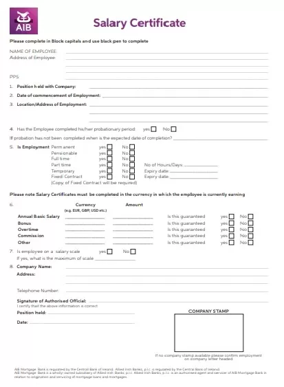 Salary Certificate Example