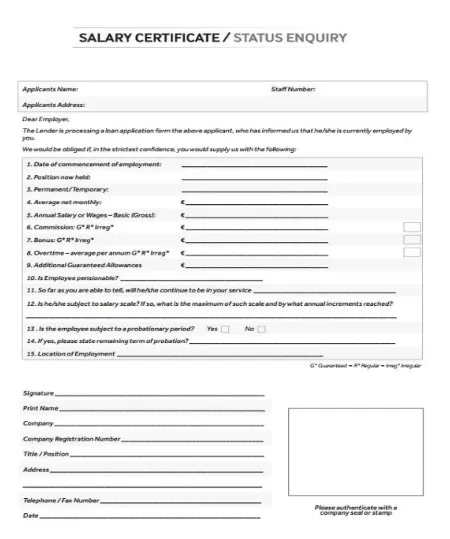 Salary Certificate Layout