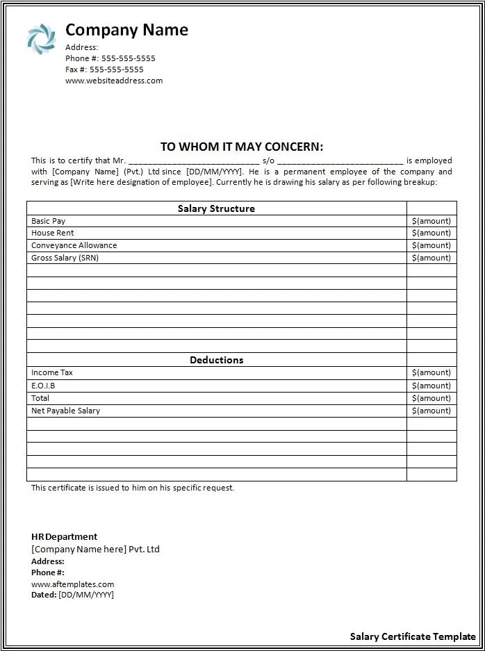 Salary Certificate Template