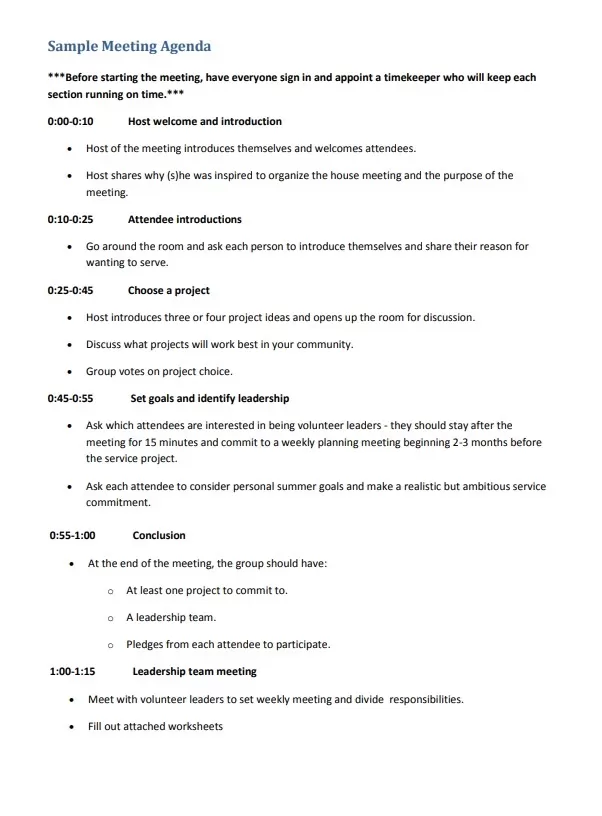 Sample Meeting Agenda Format