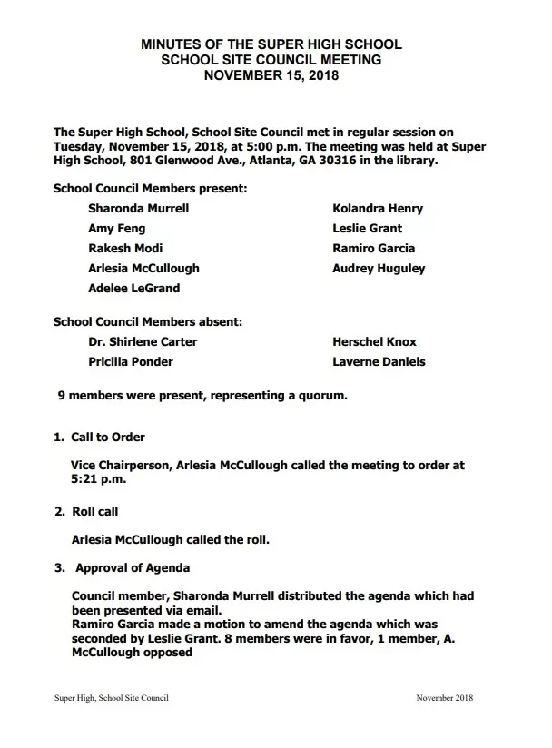 School Meeting Minutes Template