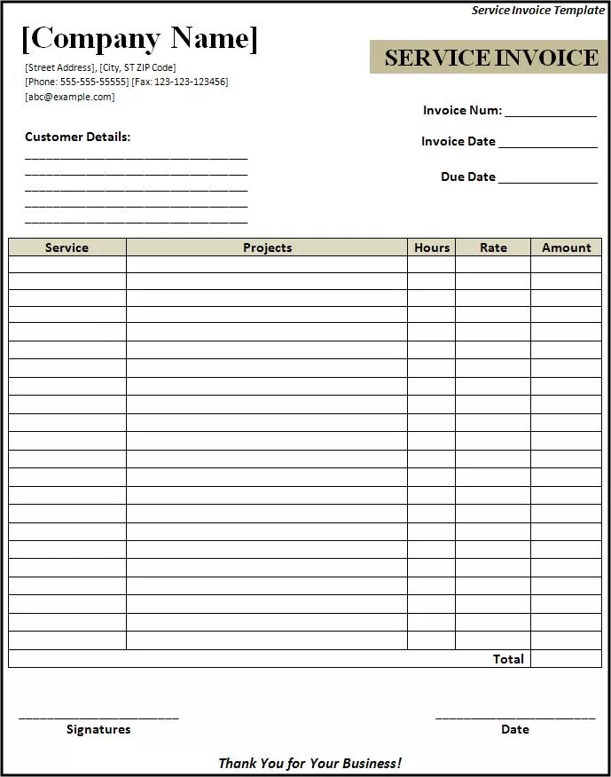 Service Invoice Template