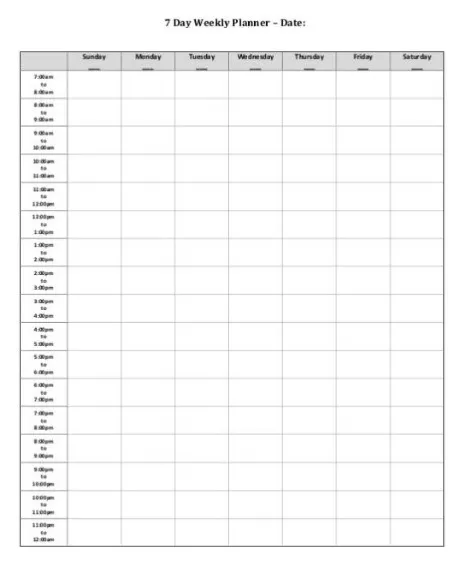 Seven Days Planner Template