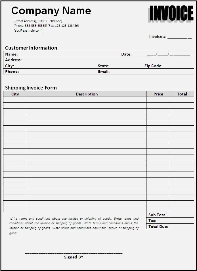 Shipping Invoice Template