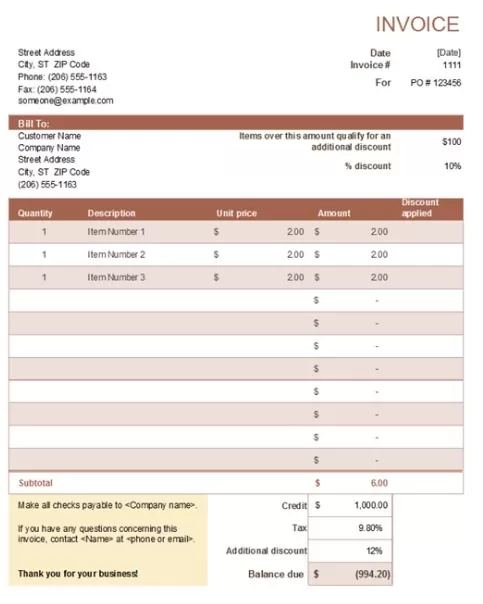 Simple Invoice Template Free