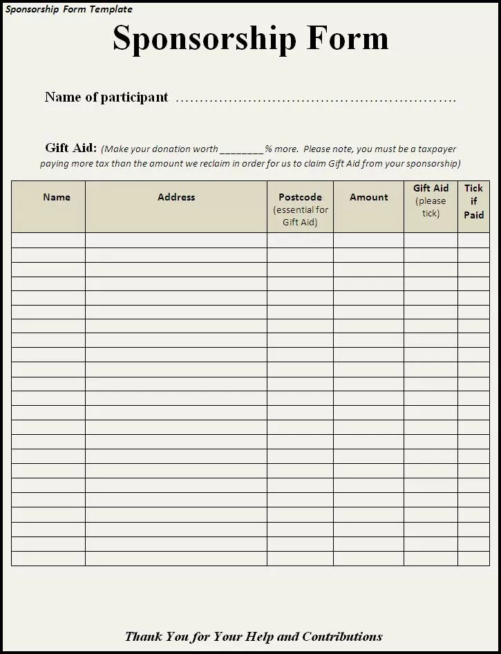 Sponsorship Form Template