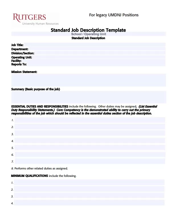 Standard Job Description Template