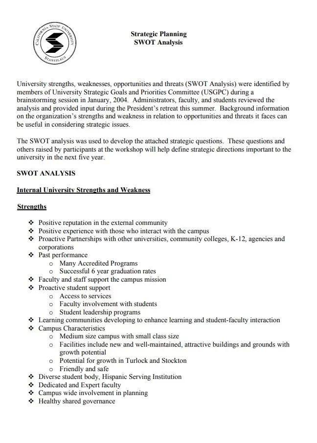 Strategic Planning SWOT Analysis Template