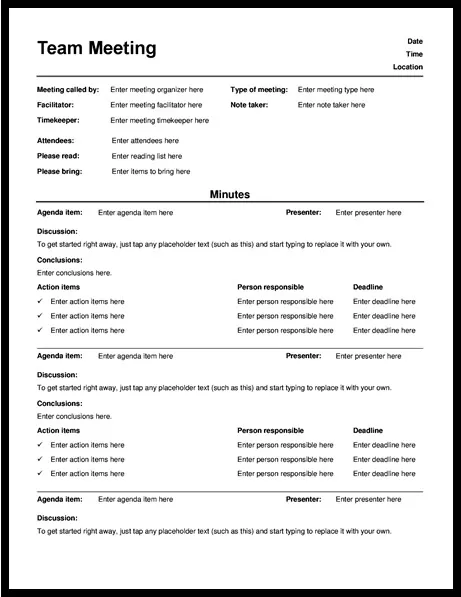 Team Meeting Minutes Template