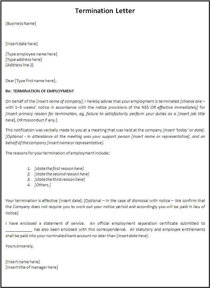 Termination Letter Template