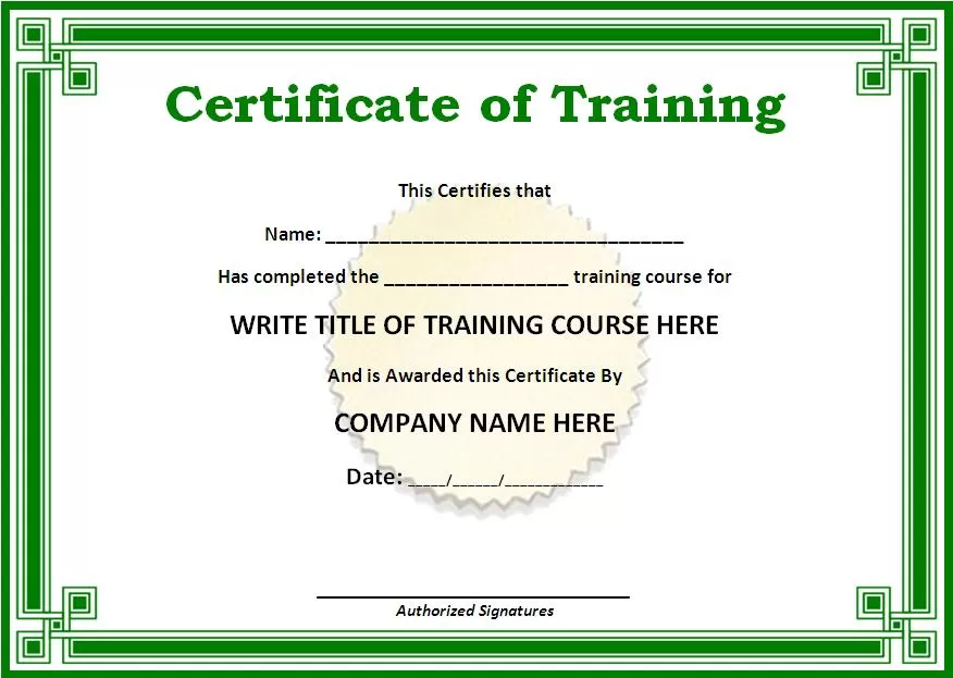 Training Certificate Template