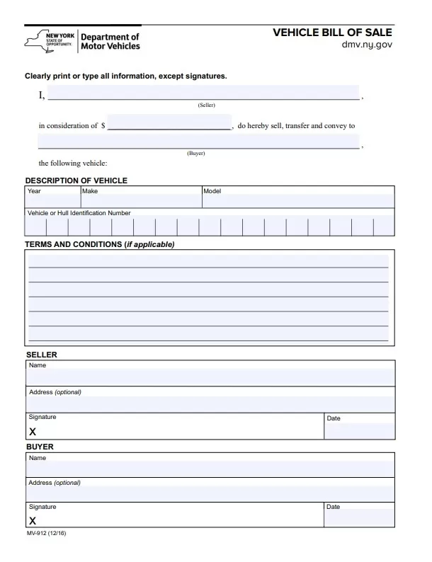 Vehicle Bill of Sale Template