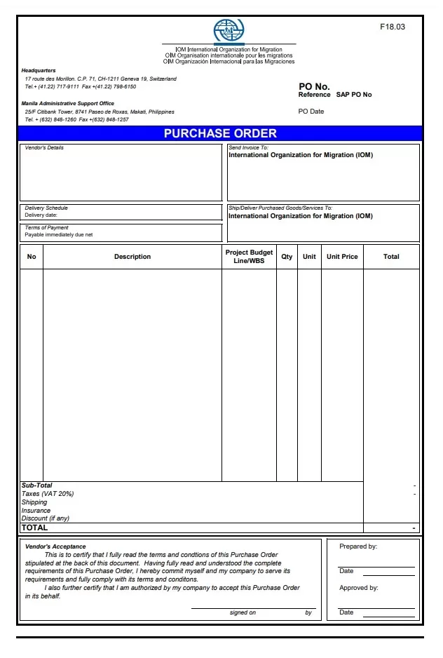 Vendor Purchase Order Template