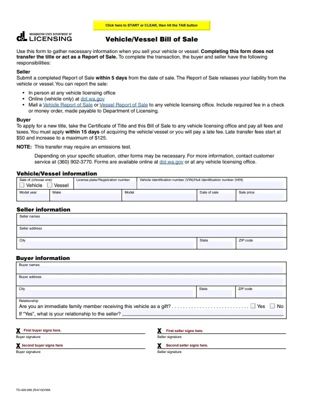 Vessel Bill of Sale Form