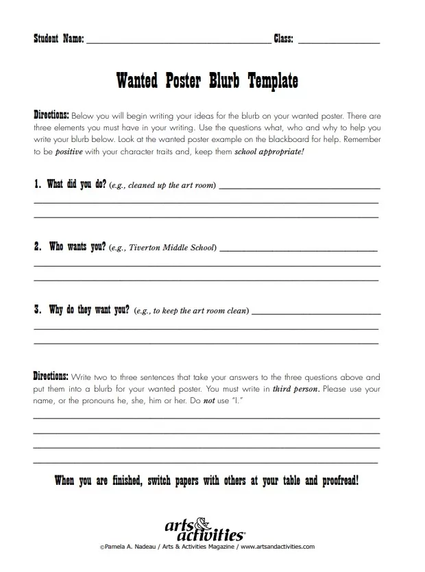 Wanted Poster Blurb Template