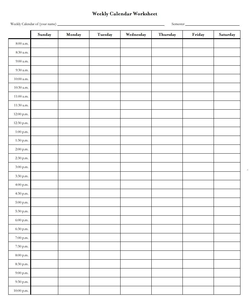 Weekly Calendar Planner Template