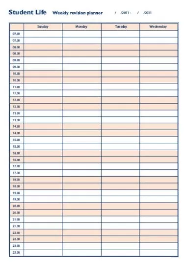 Weekly Revision Planner Template