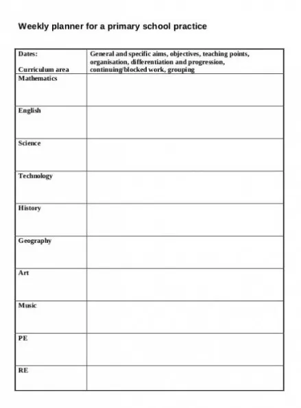 Weekly School Planner Template