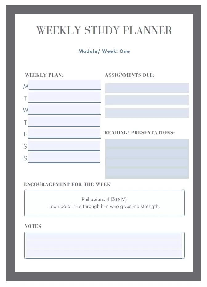 Weekly Study Planner Template