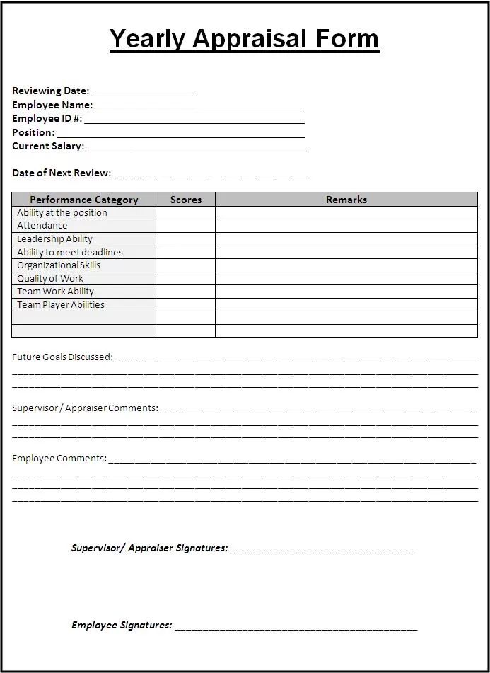 Yearly Appraisal Form