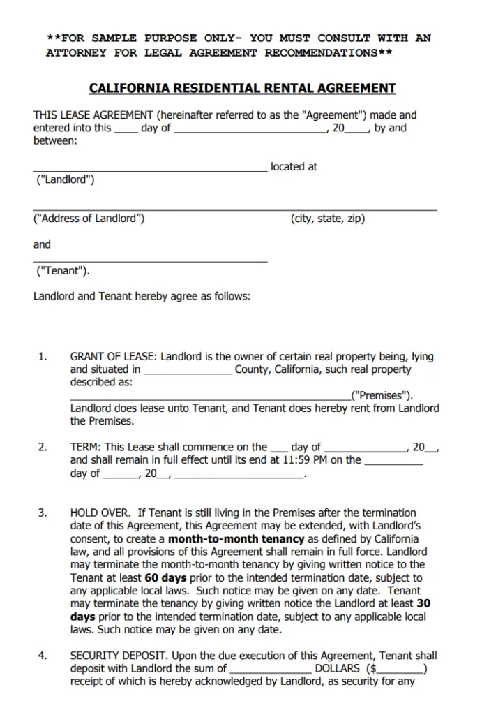 California Residential Lease Agreement Template