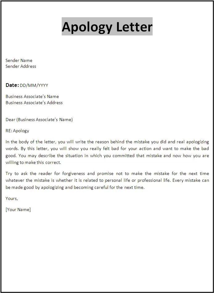 Apology Letter Template