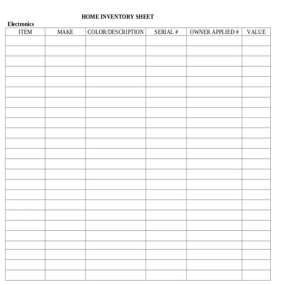 Blank Inventory List Template