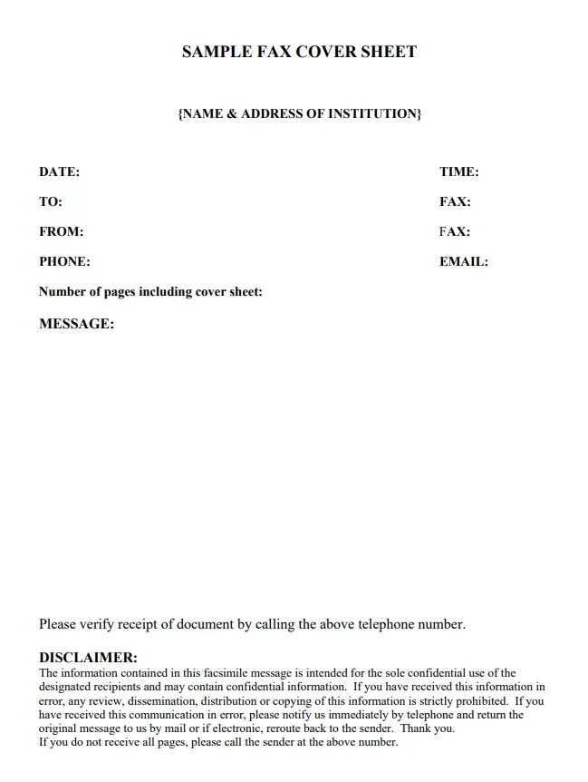 Fax Cover Sheet Sample