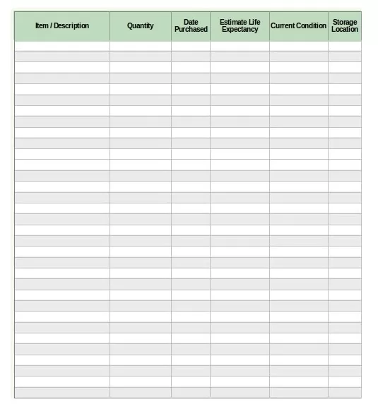 Home Inventory List Template