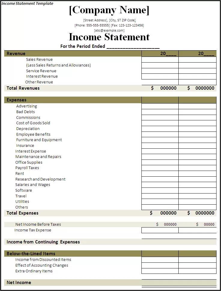 Income Statement Template