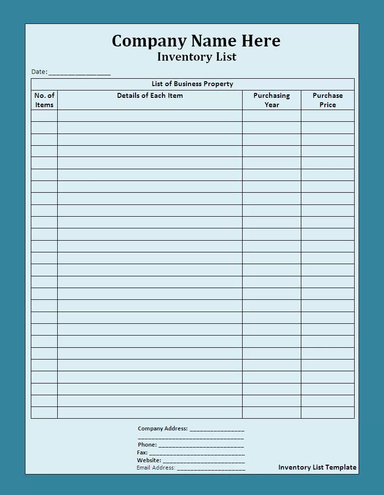 Inventory List Template