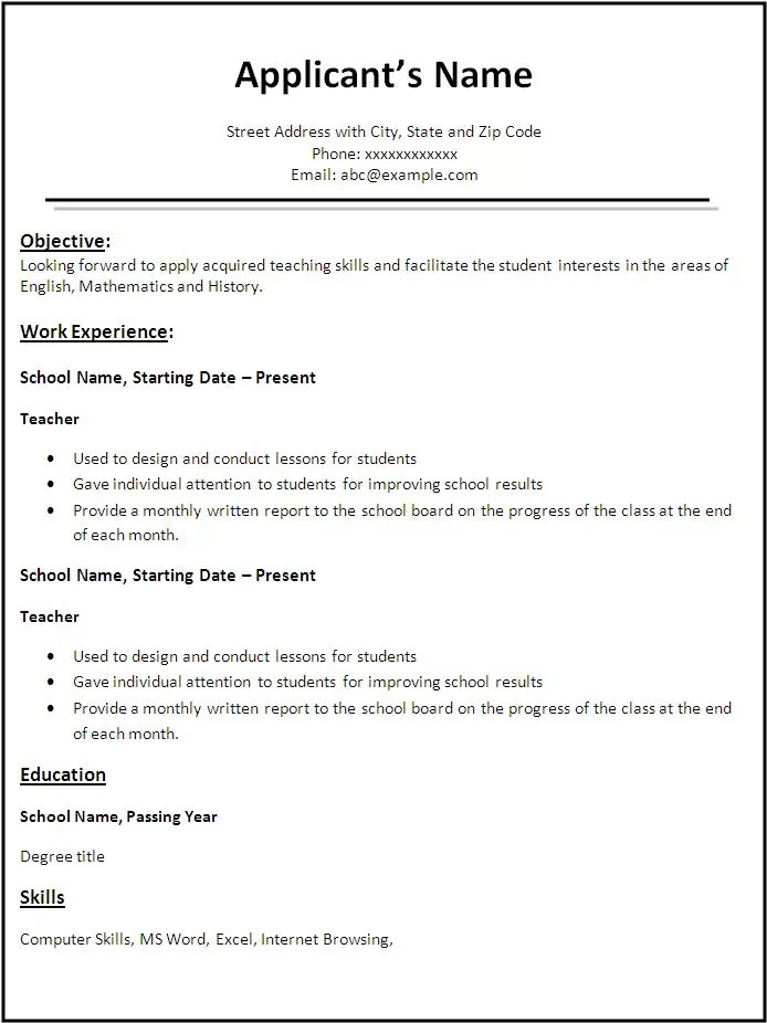 teacher resume template